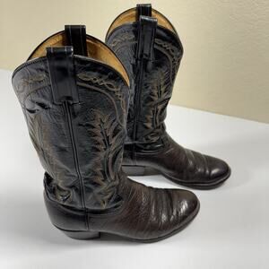 Tony Lama Black & Brown Leather Cowboy Boots-Stitch